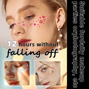 QT-0048 Pegatinas de purpurina para la cara, diseño de corazones impermeables para labios, para fiestas, maquillaje de San Valentín, arte corporal - Product Image 3