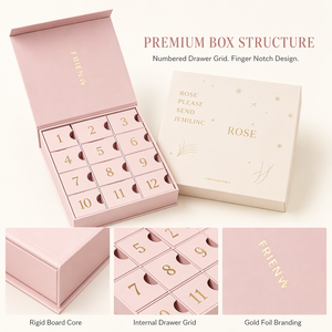 Caja <span class=keywords><strong>de</strong></span> Regalo <span class=keywords><strong>de</strong></span> Lujo Personalizada Hecha a Mano Rosa Magnética con 12 Compartimentos para Uñas Postizas, <span class=keywords><strong>Calendario</strong></span> <span class=keywords><strong>de</strong></span> <span class=keywords><strong>Adviento</strong></span>, con Estampado en Relieve <span class=keywords><strong>de</strong></span> Lámina Dorada Rígida - Product Image 3