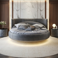 Ensemble de lit rembourré de haute qualité, nouveau design, lit rond moderne de luxe léger, cadre en bois de pin pour mobilier de chambre d'hôtel, cuir