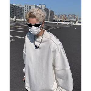 Sweat-shirt pour homme en laine de style japonais transfrontalier, à blocs de couleur, simple, tendance, ample, texturé, haut de gamme, printemps automne - Product Image 1