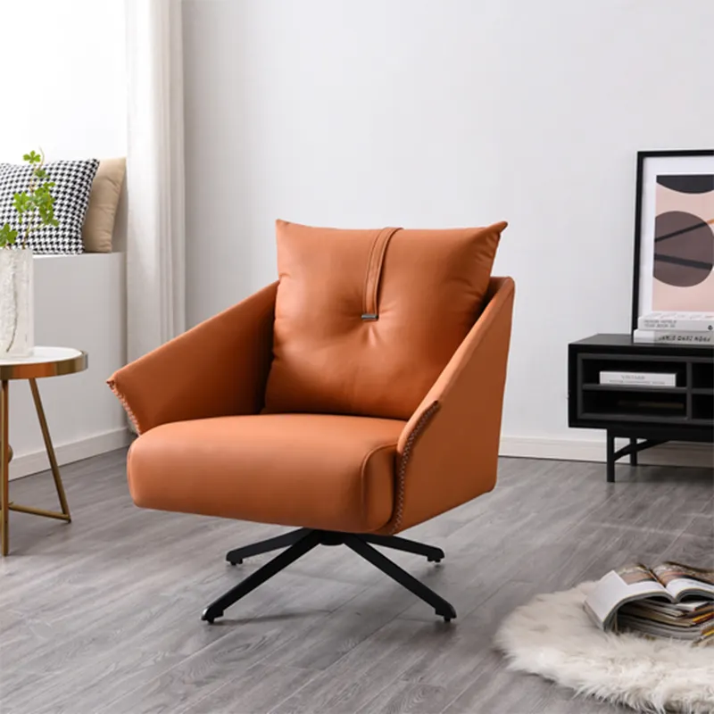 Factory selling comfortable home family swivel lounge chair high quality leather lazy leisure chair with metal leg