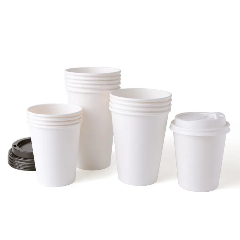 Custom Eco Vriendelijke 4Oz 6Oz 20Oz Wegwerp Witte Melk Koffie Papier Beker Met Plastic Deksel