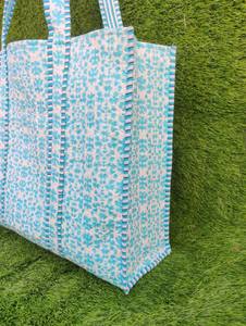 Elegant Floral Quilted Tote Bag with Two Open <b>Handles</b> Handmade Cotton for Unisex Messenger & Shopping Use - Product Image 2