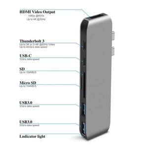 Поддержка OEM ODM Type C концентратор с кард-ридером Type-C <span class=keywords><strong>6</strong></span> в <span class=keywords><strong>1</strong></span> адаптер USB-C концентратора алюминиевая многопортовая док-станция <span class=keywords><strong>6</strong></span> в <span class=keywords><strong>1</strong></span> - Product Image 2