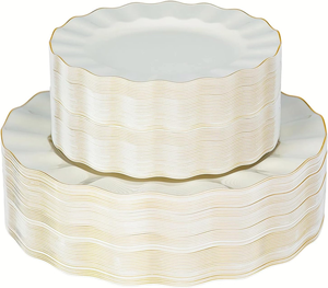 Assiettes jetables de luxe en PS sans BPA, style <span class=keywords><strong>vintage</strong></span>, couleur personnalisée, pour mariage, fête, camping, kit de dîner Sweet Dew - Product Image 5