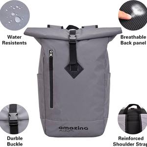 Free Sample Casual Fashion Laptop Waterproof <b>Roll</b> <b>Top</b> Women's Men's Big Black Travel <b>Backpack</b> Computer Bag Bookbag for School - Product Image 4