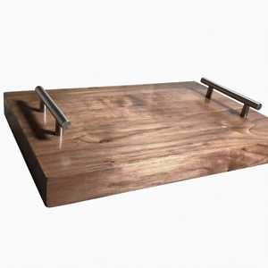 Plateau de service en bois fait main avec poignées métalliques modernes, plateau rectangulaire en bois rustique pour le petit-déjeuner, plateau décoratif pour servir les aliments à la maison - Product Image 1