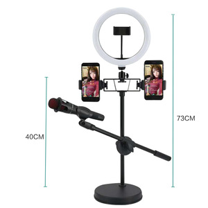 Support de diffusion en direct avec anneau lumineux et microphone pour téléphone portable, configuration double, photographie e-commerce, karaoké, utilisation sur ordinateur de bureau - Product Image 1
