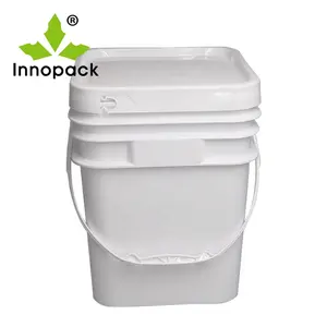 Lege Vierkante 5 Gallon Plastic Witte Verfemmer Met Deksels Handvat 20 Liter Emmer