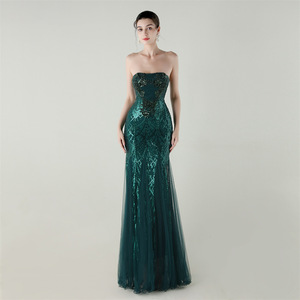 فستان سهرة أنيق وعصري مزين بالترتر بدون حمالات للحفلات والحفلات - Product Image 5