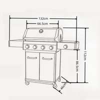 Barbecue à gaz propane liquide à quatre brûleurs, noir, grande taille, chariot de barbecue à gaz pour usage extérieur avec armoire