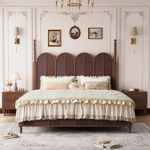 Lit de rangement de style français vintage 1,8 m, lit double avec tiroirs hauts, cadre en bois d'hévéa, lit pneumatique pour adultes, enfants et personnes âgées - Product Image 2