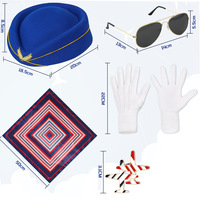 Accessoires de déguisement d'Halloween pour hôtesse de l'air : Gants, écharpe, lunettes de soleil, maquillage, accessoires de fête, de bal, de cosplay et de jeu de rôle