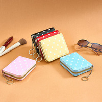 Porte-monnaie à fermeture éclair à pois, petit portefeuille en cuir PU avec porte-clés, porte-cartes multi-fentes, mini pochette à monnaie pour femmes