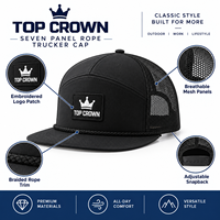 Casquette Trucker à sept panneaux avec bordure en corde, réglable, en maille respirante, pour le travail en extérieur et le style de vie, vente en gros OEM ODM