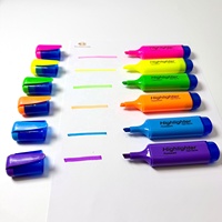 Surligneur de couleur fluorescente à pointe biseautée en PVC, 6 couleurs, à base d'eau, avec capuchon à clip, pour le bureau