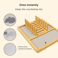 Tapis de séchage de vaisselle en terre de diatomées super absorbant Tapis en pierre à séchage rapide élégant en bambou avec support pour la vaisselle