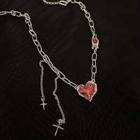 Nouveau Collier en Acier Inoxydable avec Cœur Rouge Épissé 2026 pour Hommes et Femmes, Design Niche Hip Hop, Chaîne de Clavicule, Chaîne de Pull, Bijoux