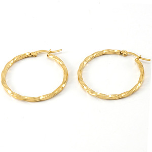 Anting Hoop Baja Anti Karat Model Terpilin, Perhiasan Geometris Wanita Pria Punk Hiperbola, Lapis Emas 18K, Hadiah Pesta Ulang Tahun - Product Image 5