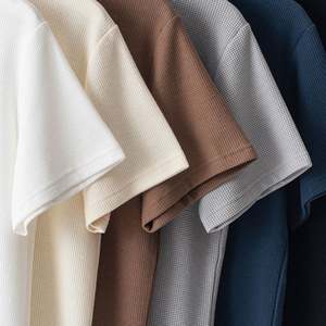 Wholesale Summer O-neck 100% Polyester Heavyweight Men's Regular Fit Casual Solid Color Eco-Friendly Breathable <b>Waffle</b> T-<b>shirts</b> - Product Image 1