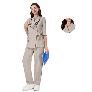 Conjunto de Uniforme Médico Premium para Mujer, Color Azul Marino, Cuello en V, con Pantalones Jogger, Ropa de Trabajo Profesional Cómoda - Product Image 1