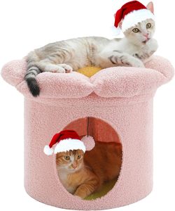 <strong>Cat</strong> Beds for Indoor <strong>Cats</strong>, Small Cute <strong>Cat</strong> Tree House with Removable Flower <strong>Cat</strong> Bed, <strong>Cat</strong> Bed Cave <strong>Cat</strong> <strong>Hideaway</strong> - Product Image 1