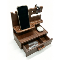 Station de Recharge pour Téléphone en Bois Naturel Marron, Organisateur de Bureau, Station de Charge pour Table de Chevet, Cadeau Idéal pour Hommes - Ventes Flash