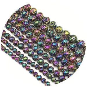 Perles rondes en pierre de lave noire aura, 4/6/8/10/12mm, pour bricolage et fabrication de bijoux, vente en gros, livraison gratuite