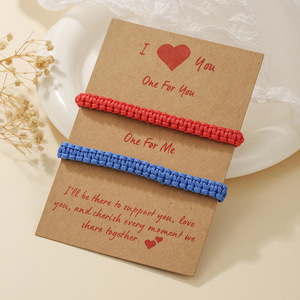 Handmade Braided <b>Bracelet</b> Set <b>Couple</b> Friendship Jewelry Valentine Gift Unisex Multi Color Heart Design Card Included - Product Image 2