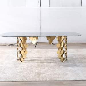 Mobili da ristorante da pranzo in vetro di lusso tavolo da matrimonio <span class=keywords><strong>tavoli</strong></span> da matrimonio con piano in vetro riflettente in acciaio inossidabile per eventi - Product Image 5