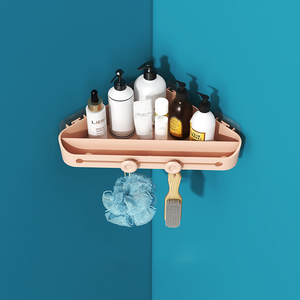 Estante de almacenamiento de plástico sin perforaciones de un solo nivel para baño, baño, cocina, esquina, estante triangular montado en la pared - Product Image 2