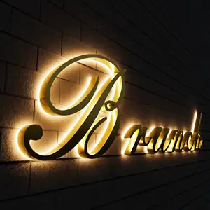 Scatola pubblicitaria con Logo anteriore del negozio a Led segno luminoso da parete 3d Halo retro illuminato insegne da esterno