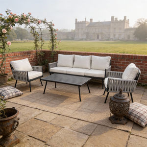 Juego de Sofás de Exterior Estilo Rústico Británico de 4 Piezas con Diseño Tejido a Rayas y Cojines con Colores Personalizables para Jardín, Patio o Terraza - Product Image 2