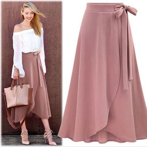Faldas sólidas de talla grande 6XL para mujer, falda Midi con lazo de vendaje irregular de cintura alta elegante para mujer de oficina - Product Image 2
