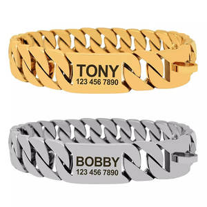 Venta al por mayor Pitbull lujo perro cadena Collar oro encanto cubano enlace perro collares y correa - Product Image 4