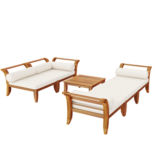 Ensemble de canapé modulaire d'extérieur <span class=keywords><strong>TOPMAX</strong></span> en bois d'acacia et teck beige en forme de L avec 5 coussins et ottoman - Product Image 5