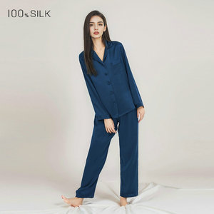 Conjunto de Pijama de Seda de Morera Auténtica para Mujer al por Mayor, Camisón con Cuello en V y Pantalones de Satén, Talla XL, Color Liso, Ecológico, Primavera/Otoño - Product Image 2