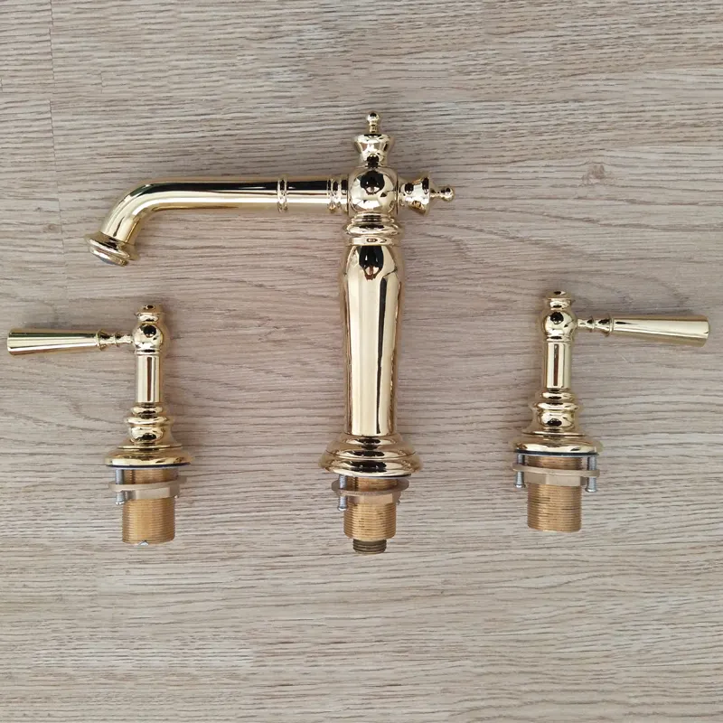 European Traditional style double handle 3-holes bathroom wash Basin Brass Faucet mixer Tap
