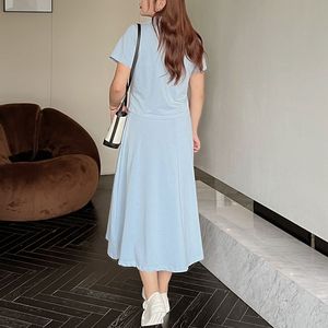 Ensemble jupe décontractée d'été grande taille pour femme Runqi N8593 – Haut polo à col et jupe midi évasée en tissu Oxford de coton avec fermeture éclair - Product Image 5