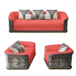 Ensemble de canapés de salon canapé combiné en bois massif <span class=keywords><strong>et</strong></span> cuir véritable 321 grand canapé combiné de salon en cuir véritable gris - Product Image 5