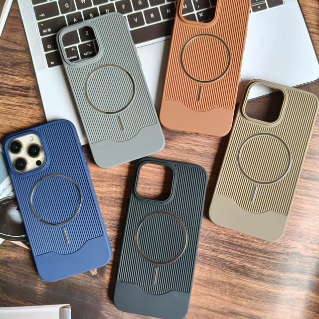 Luxury Magnetic Phone Case for iPhone 17 16 15 14 13 12 Max Plus Air Mini Corrugated Stripes Slim Shockproof Wireless Charging