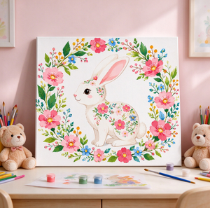 Kit de Peinture par Numéros DIY <span class=keywords><strong>Lapin</strong></span> Floral sur Toile de Coton – Art Décoratif Moderne pour Adultes et Enfants - Product Image 2