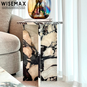 WISEMAX MUEBLES Muebles de mármol natural de lujo Sofás para sala de estar Mesa auxiliar redonda Mesa de mármol Calacatta Viola - Product Image 1