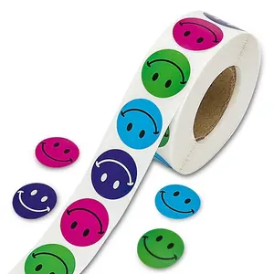 500 Stück pro Rolle Bunte Smiley-Aufkleber 2,5 cm benutzer definierte runde Belohnung Etiketten aufkleber für Kinder