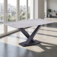 Vente directe d'usine, table à manger de luxe, table rectangulaire avec plateau en marbre, base en métal, table à manger
