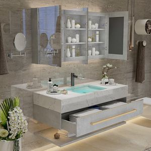 Mobile da <span class=keywords><strong>Bagno</strong></span> Sospeso in Multistrato con Lavabo da 72/60 Pollici e Top in Marmo - Product Image 6