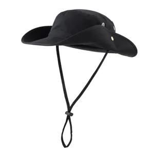 Topi matahari Bonnie Pria Wanita, topi Safari dengan tali perlindungan UV luar ruangan tepi lebar dapat diatur antilembap katun uniseks