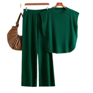 Blubelle Summer Casual Woven Solid Color <strong>Knit</strong> Two-Piece Set for Women-Sleeveless <strong>Tank</strong> <strong>Top</strong> + Relaxed Fit Loose Pants - Product Image 6