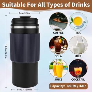 Business Travel Double Wall Stainless Steel Vacuum Insulated Coffee French Press <b>Mug</b> <b>Large</b> Capacity Tumbler Temperature Display - Product Image 2