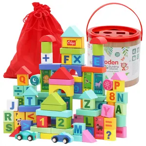 2024 The new wooden colorful bucket block building blocks early education number letter scene educational toys for children CE